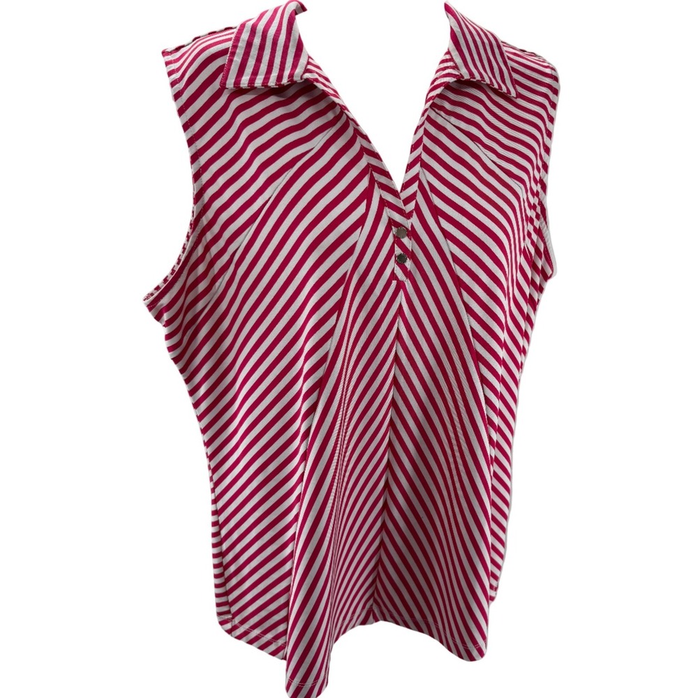 TAIL Pink‎ & White Striped Sleeveless Activewear Womens Shirt XLarge*